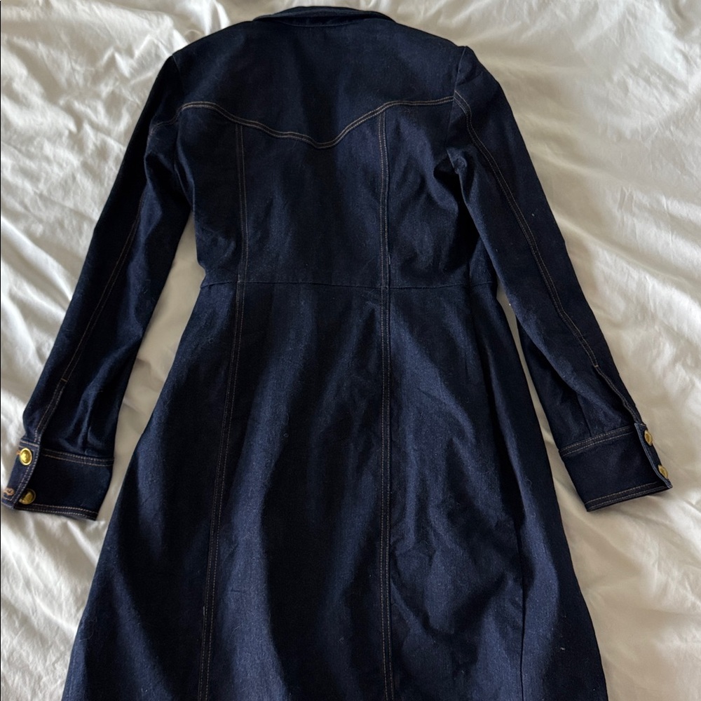 Veronica Beard Arlington Denim Wrap Dress blue midi long sleeve deep v - Picture 6 of 6
